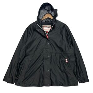 Hunter Original Waterproof Rubberized Raincoat Womens XL Black Hooded Jacket